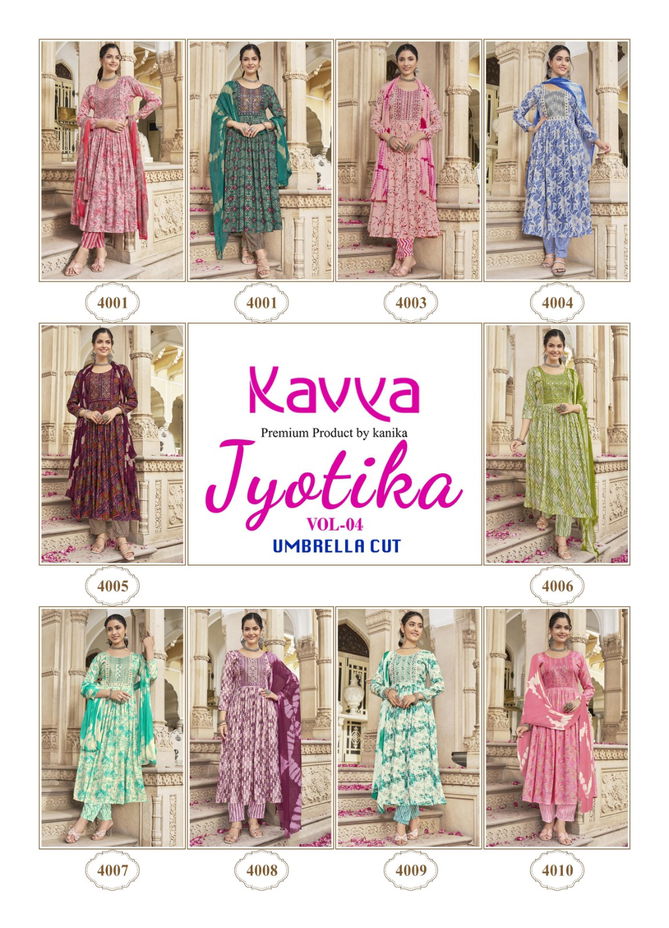 Jyotika Vol 4 By Kavya Capsule Foil Printed Embroidery Kurti Bottom With Dupatta Wholesale Online
